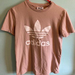 Adidas Tan Beige Trefoil Tee Shirt Small Women's